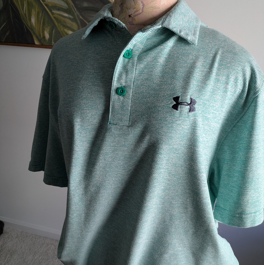Under Armour Men's Large Golf Shirt (green & white)